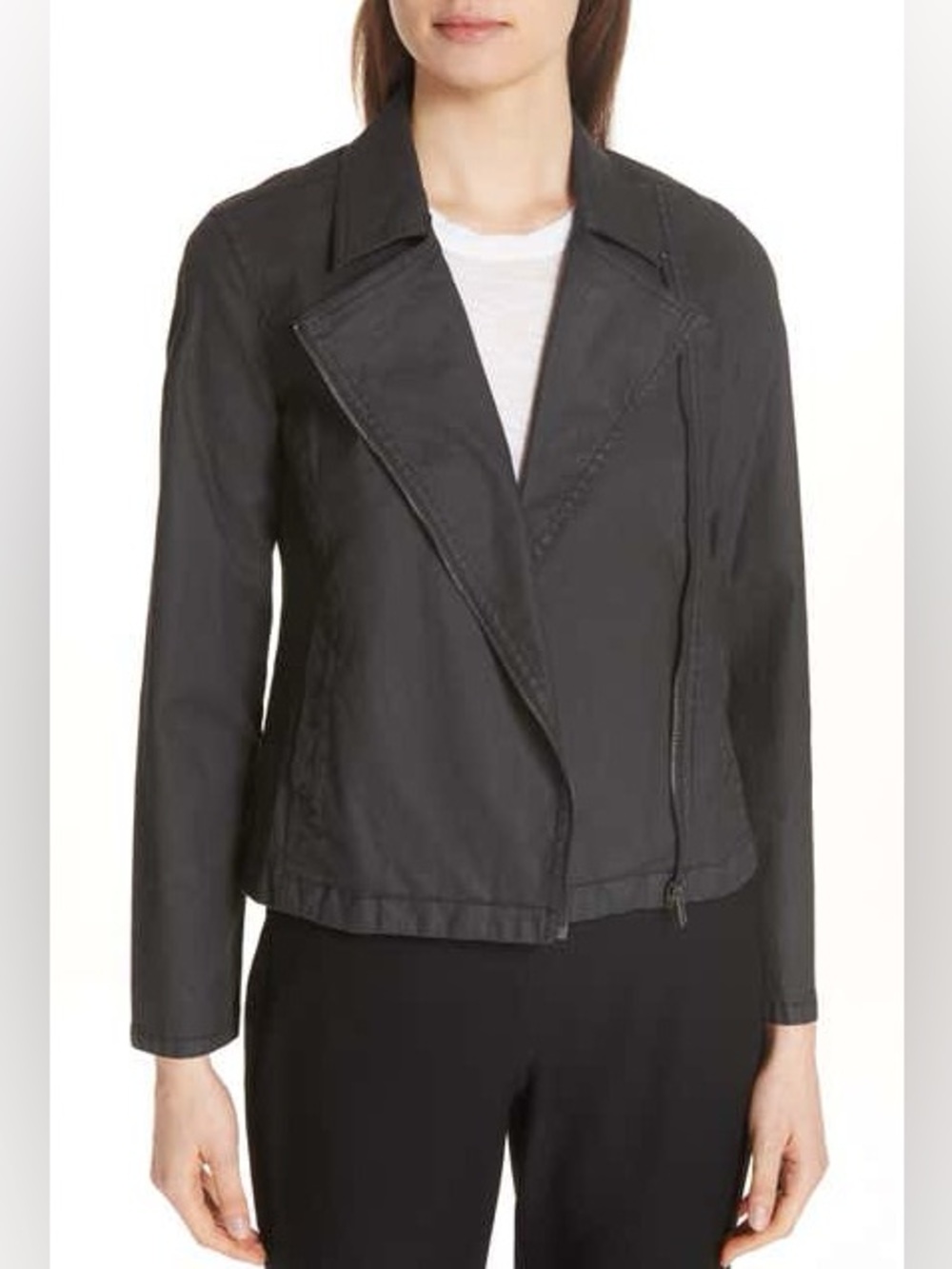 Eileen Fisher STAND COLLAR SHORT ZIP JACKET (Waxed)